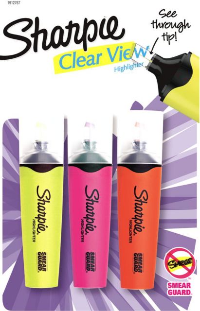 SHARPIE 3 ASSRT CLEARVW HILITE